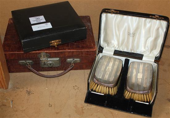 Silver brushes, vanity set & manicure set